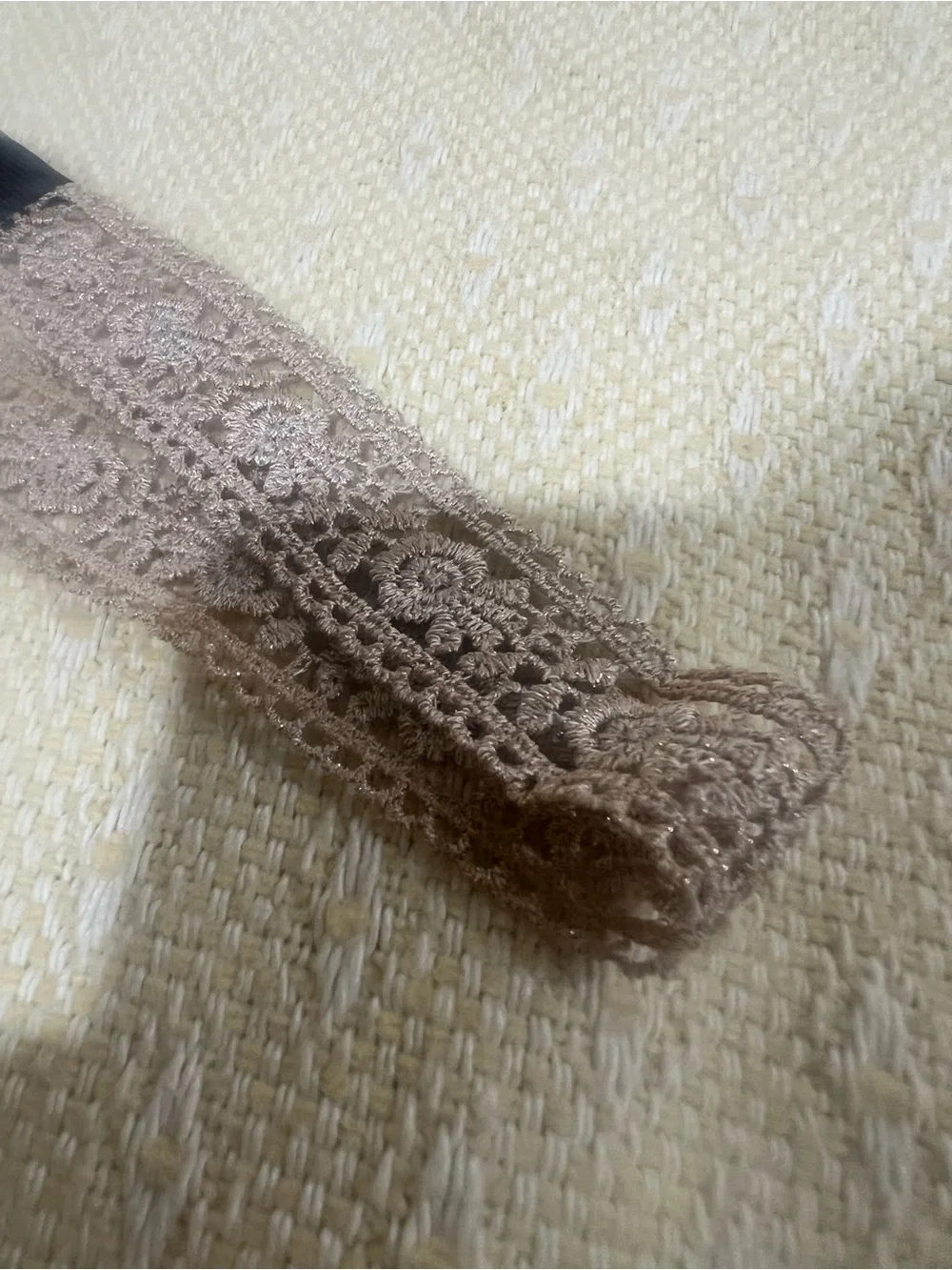 Beige Crochet Lace Wide Headband - Women Accessories
